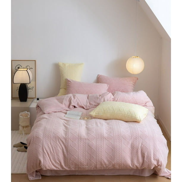 Xiao Hua Juego de sábanas, juego de sábanas y fundas de almohada, juego de cama individual, ropa de cama de hotel, decoración del hogar (rosa)