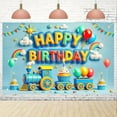 thumbnail image 6 of 5.9x3.6FT Blue Train Birthday Backdrop Colorful Balloon Rainbow Cake Trains Birthday Photography Background for Boys Happy Birthday Newborn Baby Shower Party Decorations Banner Photo Booth Props, 6 of 6