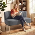 thumbnail image 2 of HOMCOM Upholstered Loveseat Sofa with Wood Legs, Light Grey, 2 of 10