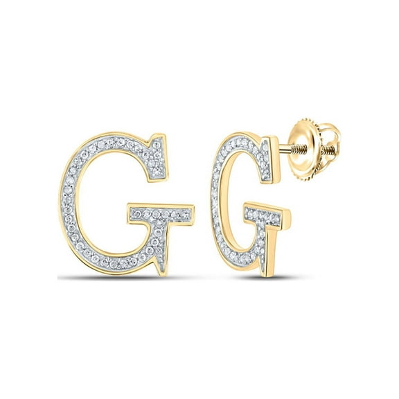 Macey Worldwide Jewelry 10k Yellow Gold Diamond G Initial Letter Earrings 1/6 Ctw