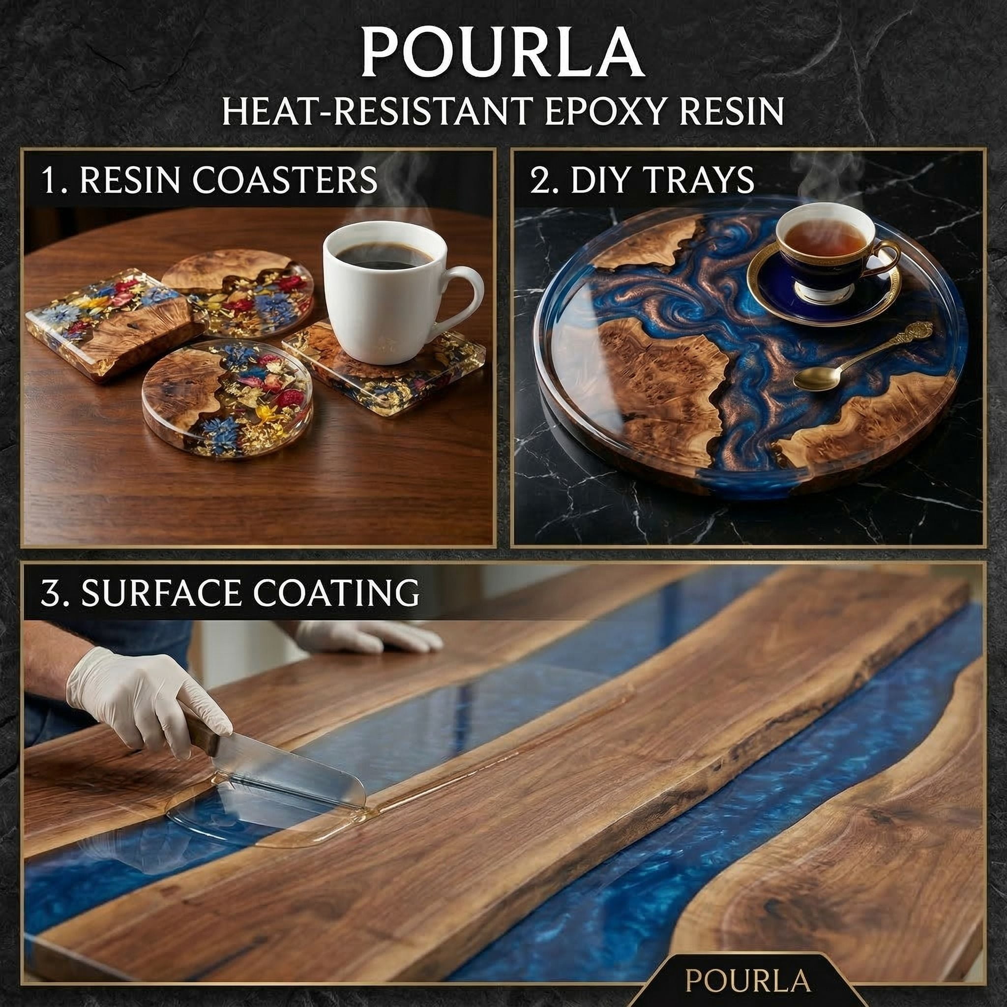 POURLA Ultra Heat Resistant Epoxy Resin 1 Gallon, 1:1 AB Mixing Resin Kit 195℉ Heat Distortion Temperature Epoxy Kit for Surface Coating, DIY Coasters, Trays, and Crafts