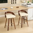 thumbnail image 5 of Mid-century Modern Bar Stools (2) - 25" Height, Beige Faux Leather Seat, Walnut Wood, Functional Seat Design Of 2 Modern, 25-inch Low Back, Leather, Walnut Finish 360-degree Swivel, 5 of 7