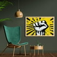 thumbnail image 2 of Urban Graffiti Wall Art with Frame, Clenched Fist Held High on Radial Beam Revolutionary, Printed Fabric Poster for Bathroom Living Room Dorms, 35" x 23", Black Yellow and White, by Ambesonne, 2 of 2