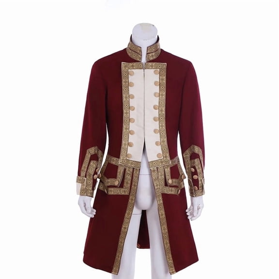 Mens Medieval Victorian Red Tailcoat Military Style Costume 18th Century Inspired Long Coat Outfit