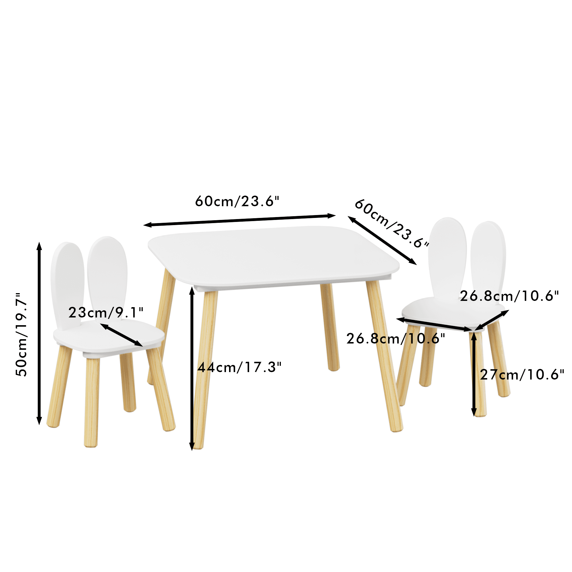 Yoneston Kids Table and 2 Chairs Set with Rabbit theme,Children Wooden Activity Play Table Set for Kid's Room, Living Room, Play Room,White