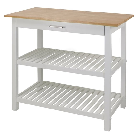 FurniFact White Kitchen Island Table with Storage, Drawer and Open Counter 2 Shelves