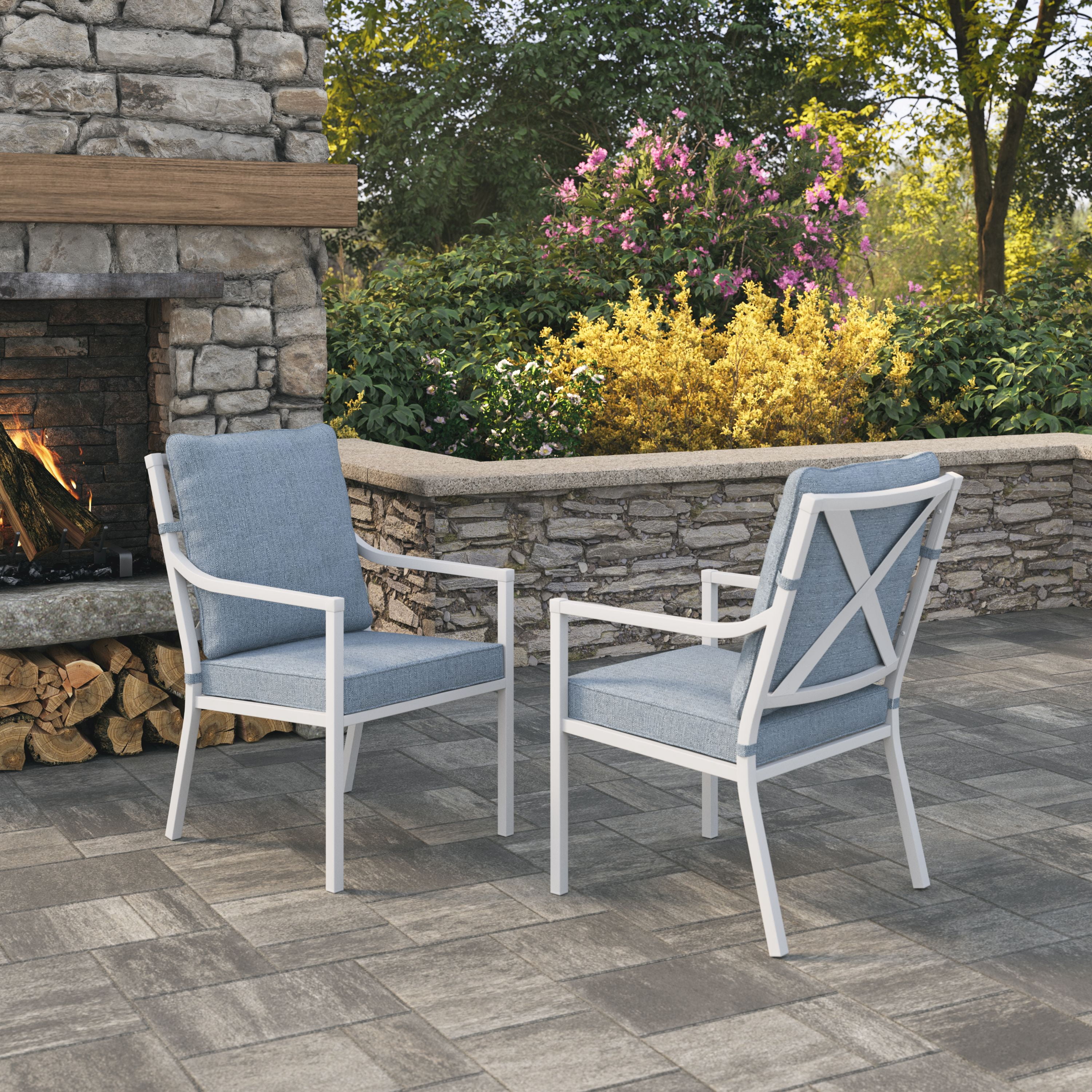 My Texas House Cambria 7-Piece Outdoor Dining Set, White/Blue