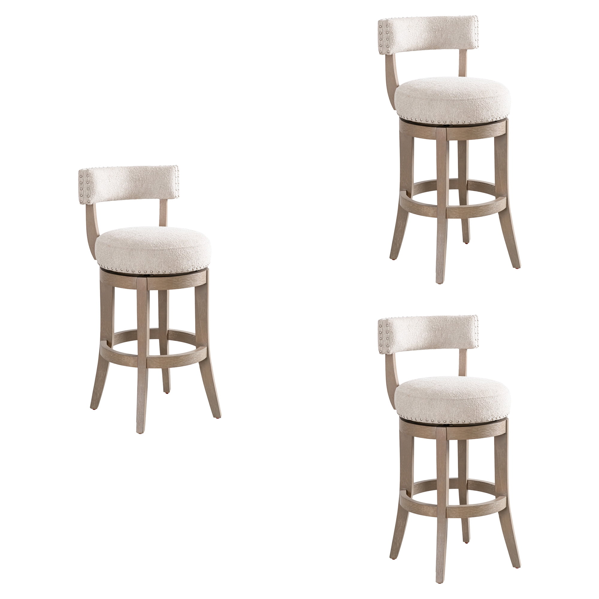 Mystic Solid Wood Upholstered 30" Bar Height Swivel Barstool with Ancient Stone Fabric Seat - Set of 3