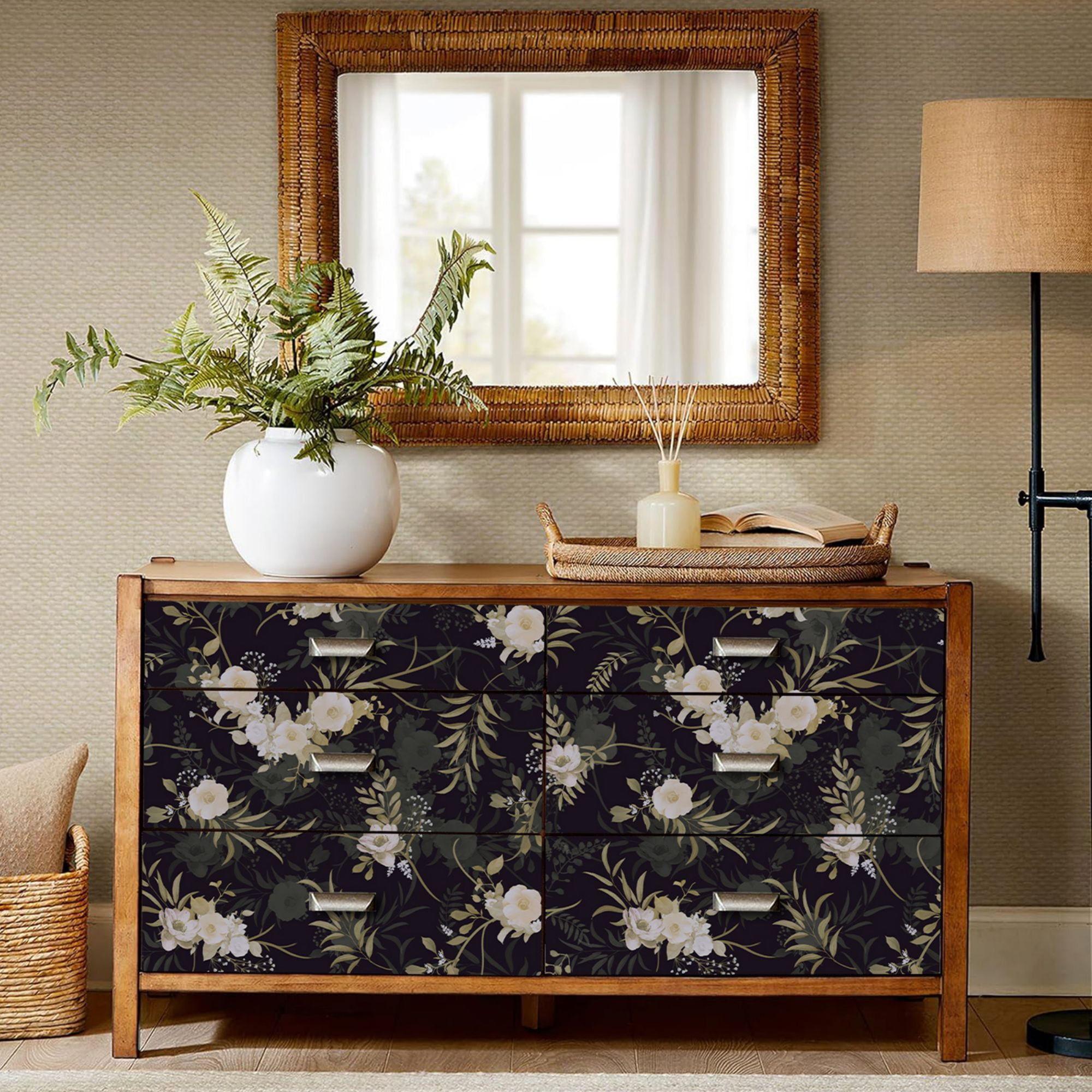 (3 pack) Abyssaly Peel and Stick Wallpaper 17.3"x 118" Black Green Floral Wallpaper Vinyl Removable Self-Adhesive Contact Paper for Home Decor Kitchen Bedroom Closets