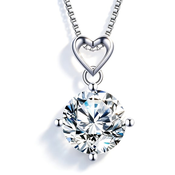 Heart Pendant 2 Carat Moissanite Diamond Necklace, Wedding Anniversary Eternity Jewelry Present for Wife, Birthday Gifts for Girlfriend For Her