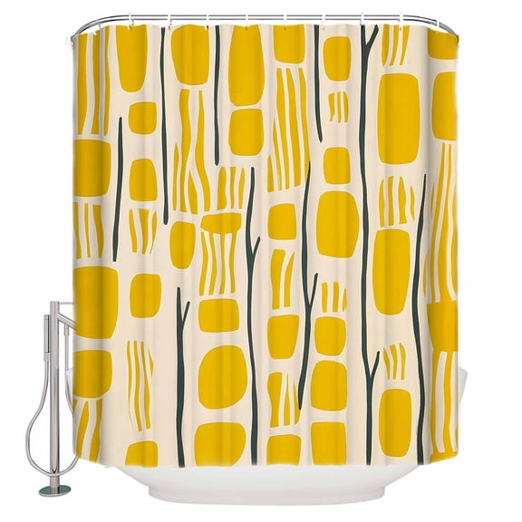 Abstract Yellow Bathroom Shower Curtains with 12 Hooks Polyester Waterproof Shower Curtain for Stalls and Bathtubs Geometric Color Block Minimalist Decorative Bathroom Privacy Curtain 48x72 Inches