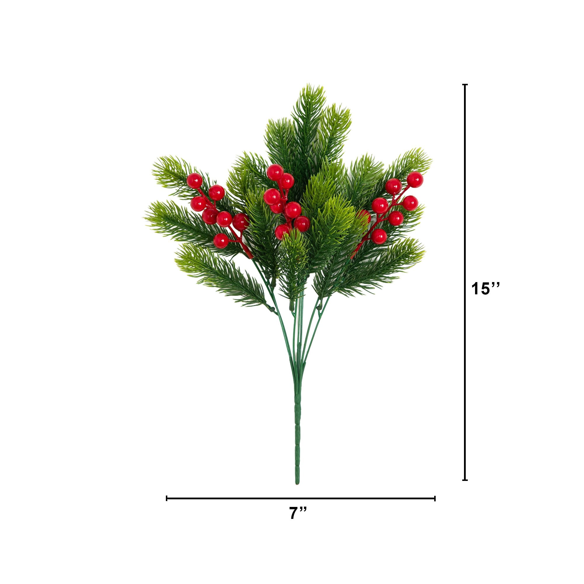 15in. UV Resistant Artificial Christmas Pine and Berries Bush (Indoor/Outdoor) - Set of 3