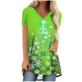 thumbnail image 1 of Camiseta Impresa con Cuello en V de Manga de Raglan de la Parte Trasera Larga Delantera Corta de las Mujeres de Navidad, Vacaciones Informales, 1 of 8