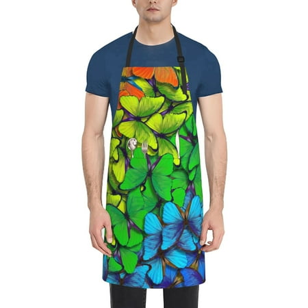 

Picia Rainbow Butterflies Waterproof Apron for Unisex Adult - Adjustable Bib Apron with Pockets Ideal for Cooking Gardening Painting and Household Chores