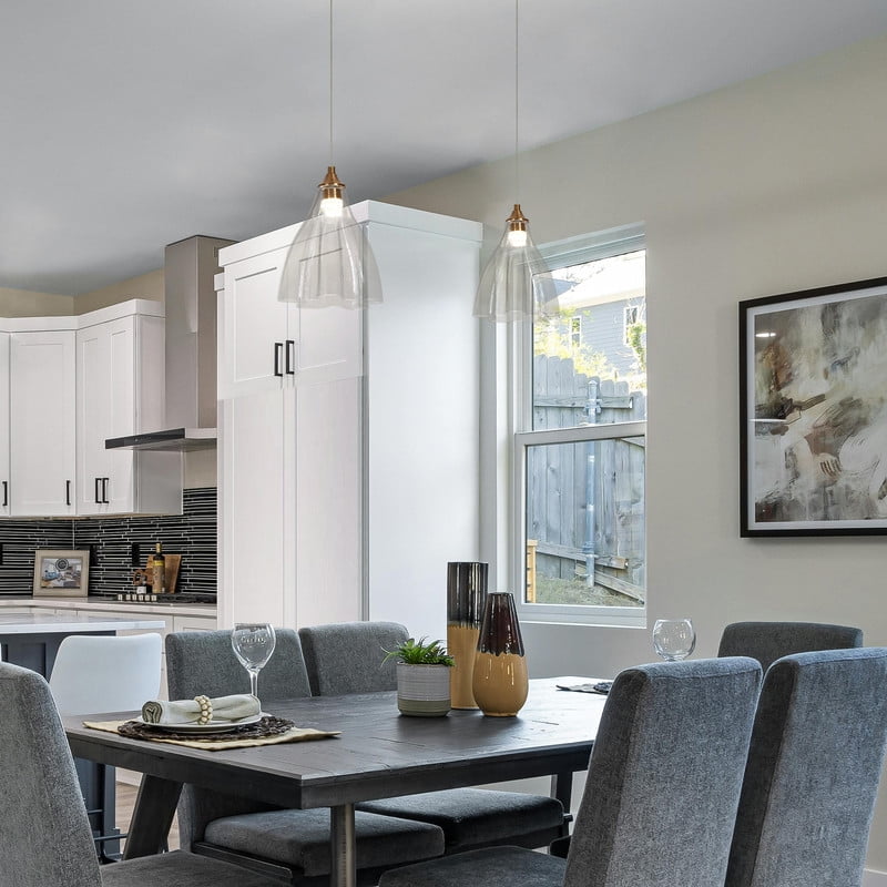 LNC Modern Gold Pendant Light with Clear Flower-Shaped Glass Shade, Dimmable LED Fixture