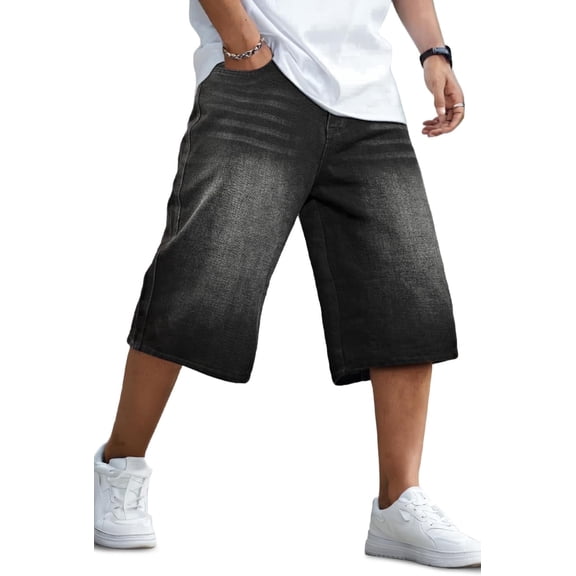 GINGTTO Men's Baggy Loose Fit Below Knee Denim Shorts