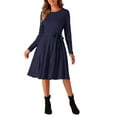 thumbnail image 1 of Vestido de longitud a la rodilla INSPIRE CHIC para mujeres, con volantes, corte A, cinturón en la cintura, cuello redondo, vestidos casuales de manga larga, 1 of 6