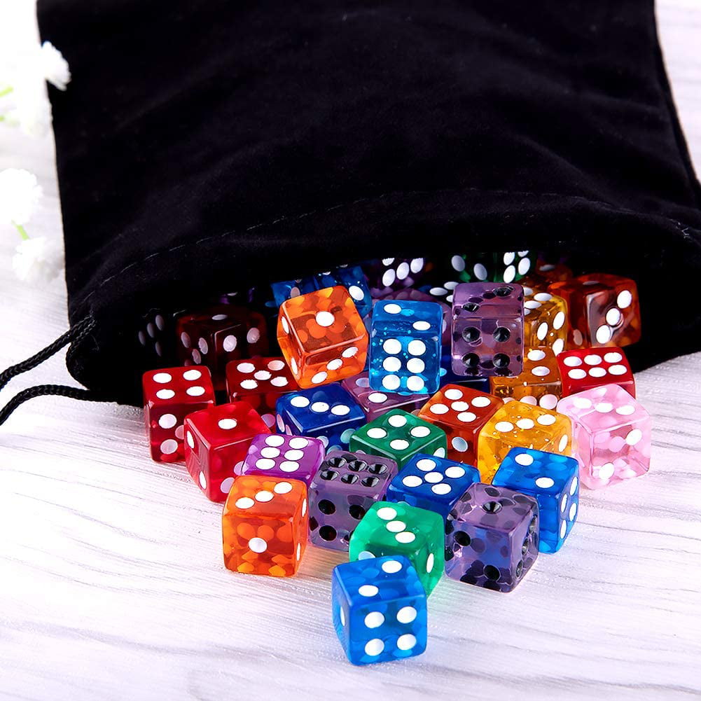 100 Pieces 6 Sided Game Dice 12mm Translucent Colors Square Corner Dices Set