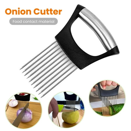 

Sioweci 1 Set Onion Cutter Stainless Steel Potato Tomato Slicing Holder Non-Slip Grip Vegetable Lemon Slicer Chopper for Kitchen Green