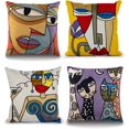 thumbnail image 1 of Set of 4 Picasso pillowcases 45x45cm embroidered cotton linen, 1 of 5