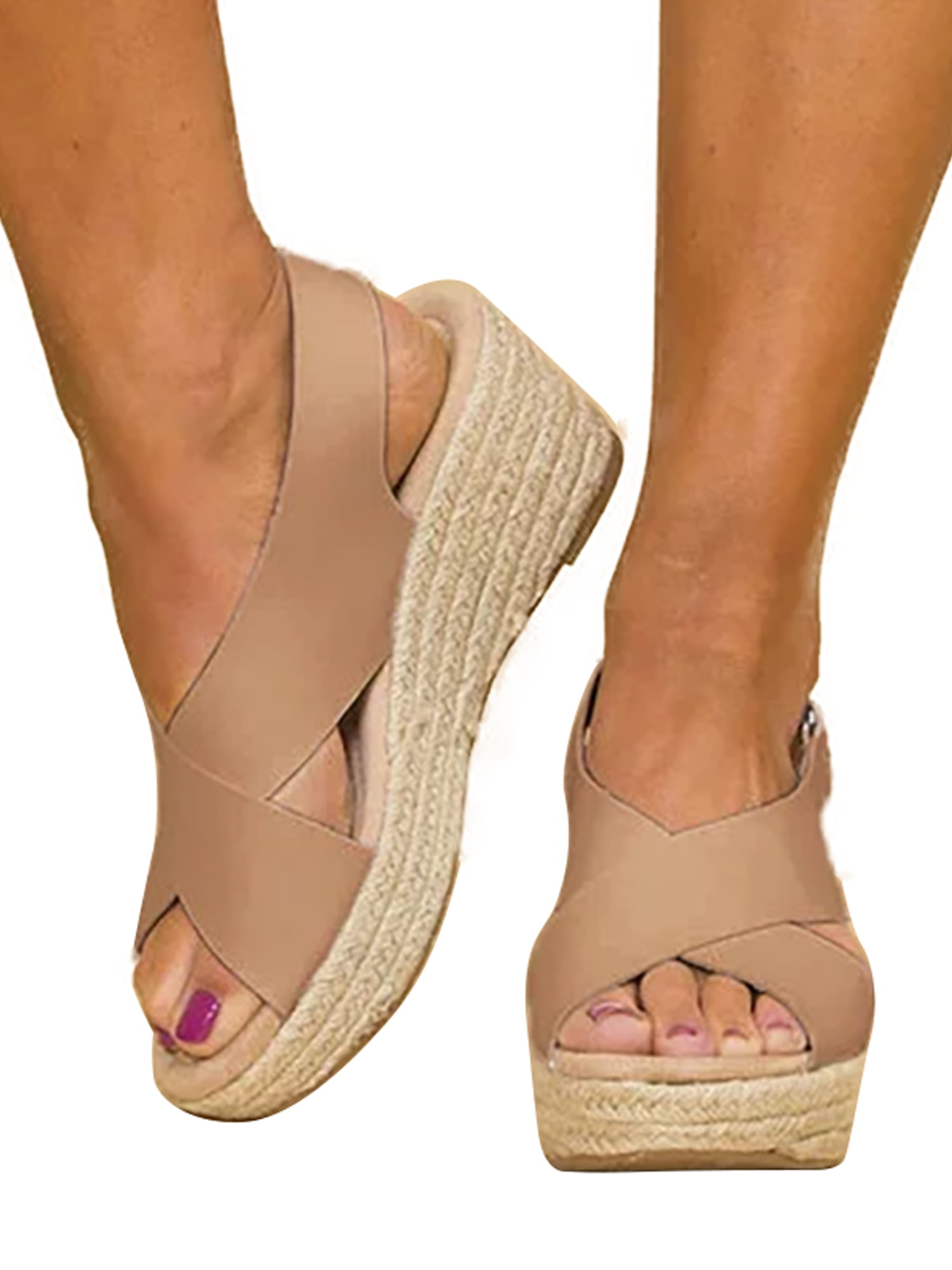 Womens Platform Wedge Heel Espadrilles Summer Beach Sandals Peep Toe Shoes Size 