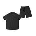 thumbnail image 6 of BLTIBY Men's Summer Beach Outfits 2 Piece Short Sleeve Button Shirts and Shorts Texture Vacation Sets Lightweight Black XXL, 6 of 6
