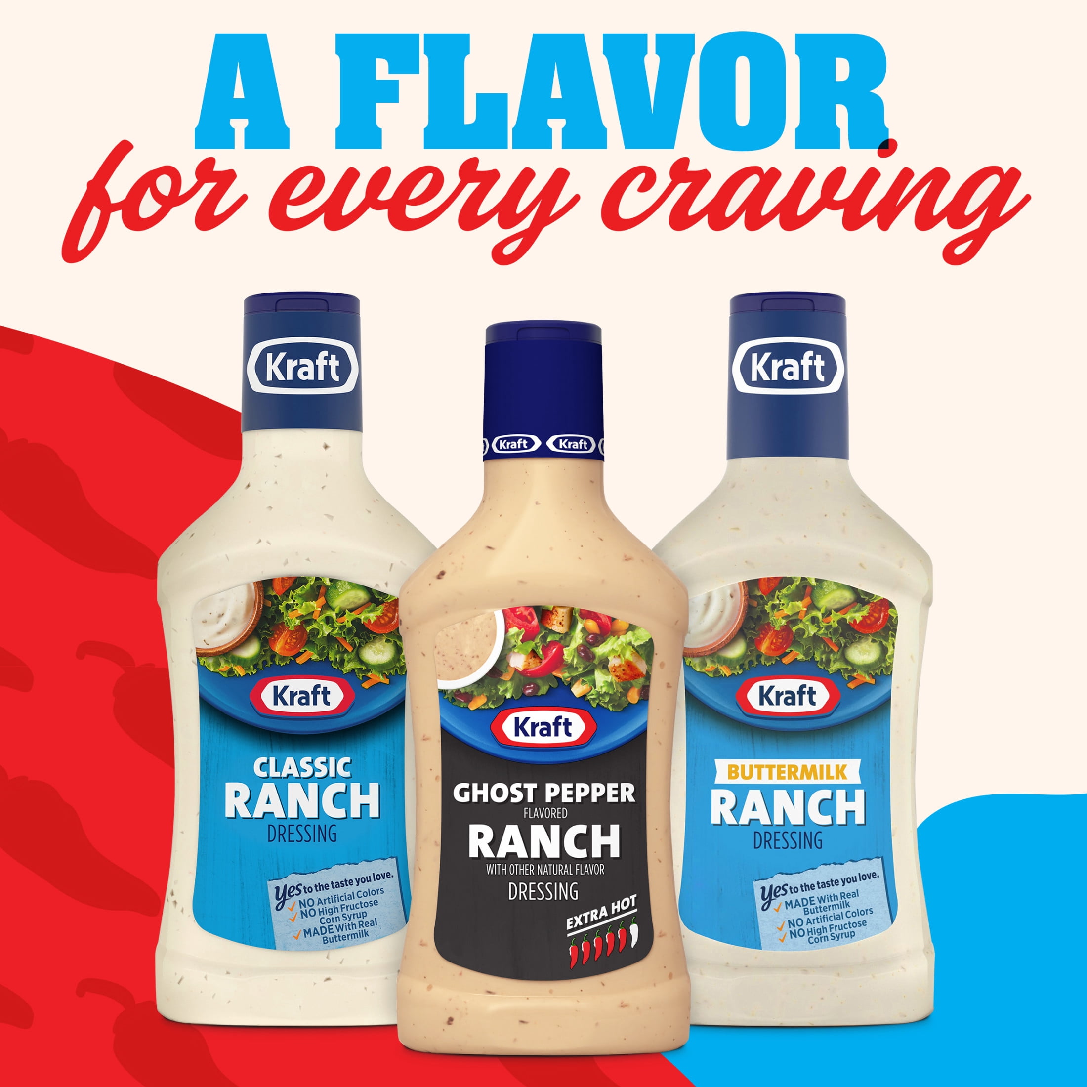 Kraft Ghost Pepper Flavored Ranch Dressing, 16 fl oz Bottle