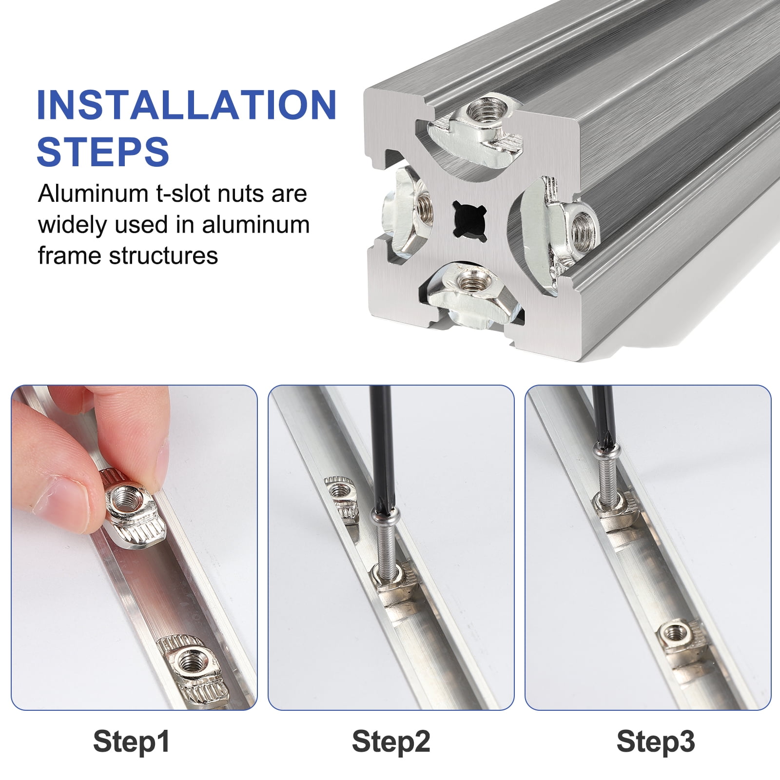 Uxcell T Nuts, T Slot Nut Hammer Head Fastener Nut, Nickel Plated Carbon Steel Nut for Aluminum Profile M8
