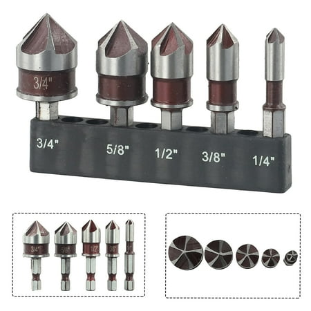 

BCLONG 5Pcs Hex Shank 5 Flute Metal M35 Cobalt Countersink Drill Bit Set 82 Degree