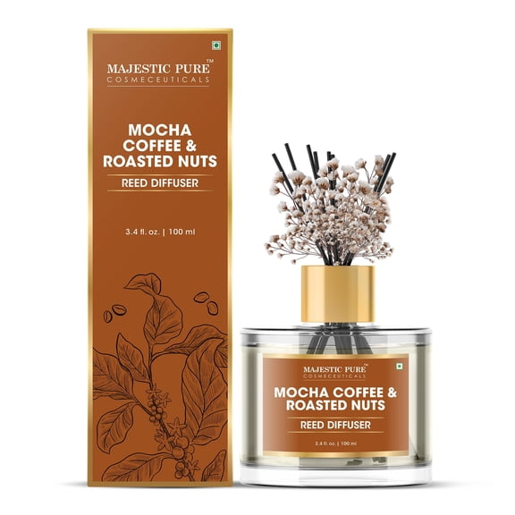 Majestic Pure Coffee & Roasted Nuts Reed Diffuser 3.4 fl oz | Warm Cafe-Inspired Room Fragrance for Home & Office
