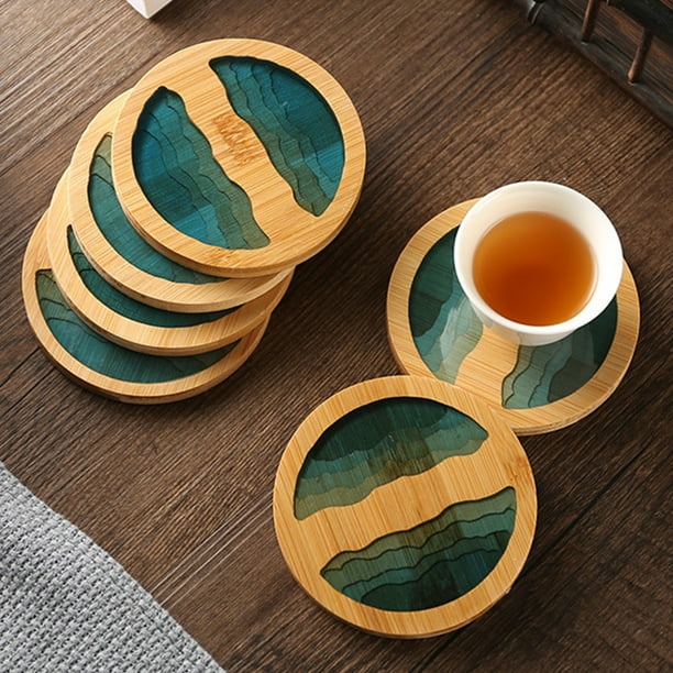 Bueautybox Bamboo Wood Coaster,Epoxy Resin Craft Kit River Edge Coaster Cup Holder