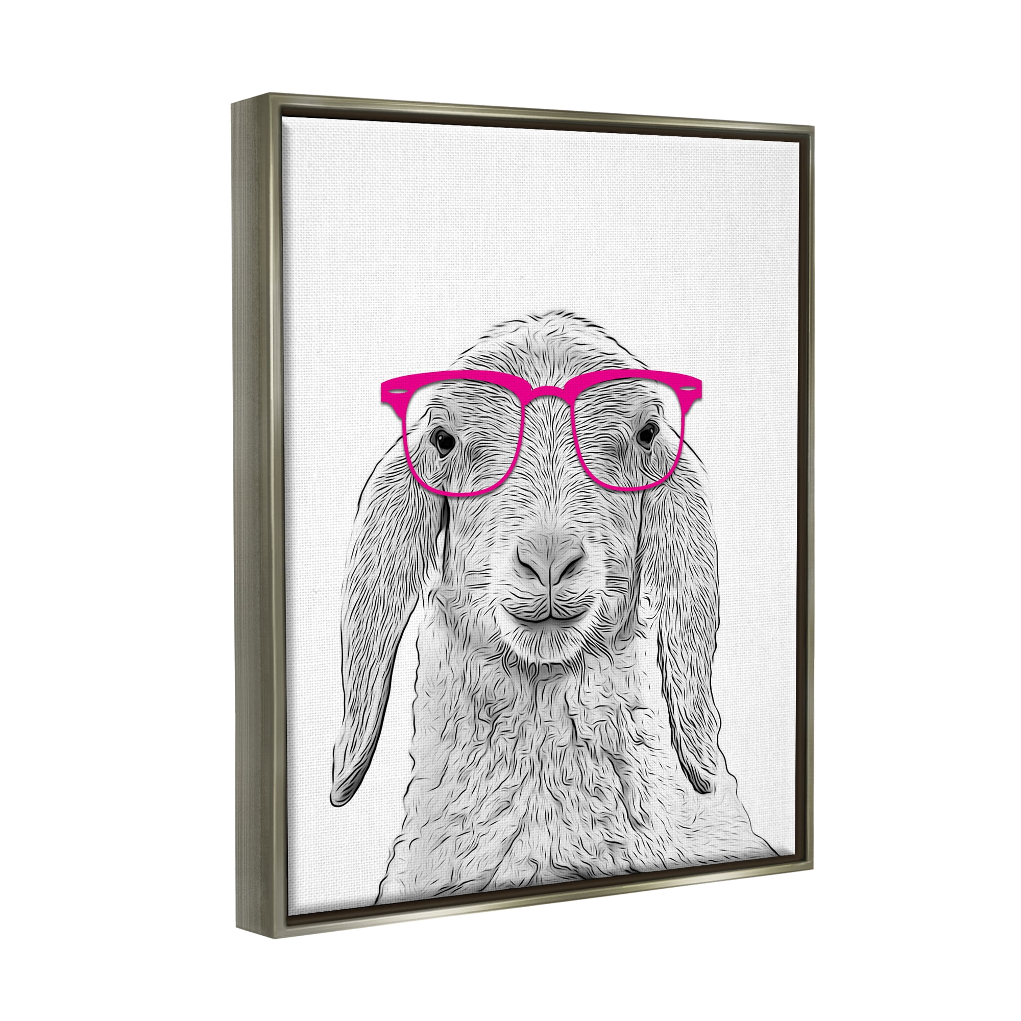 Stupell Industries Farmhouse Sheep Pink Glasses Animals & Insects Painting Gray Floater Framed Art Print Wall Art