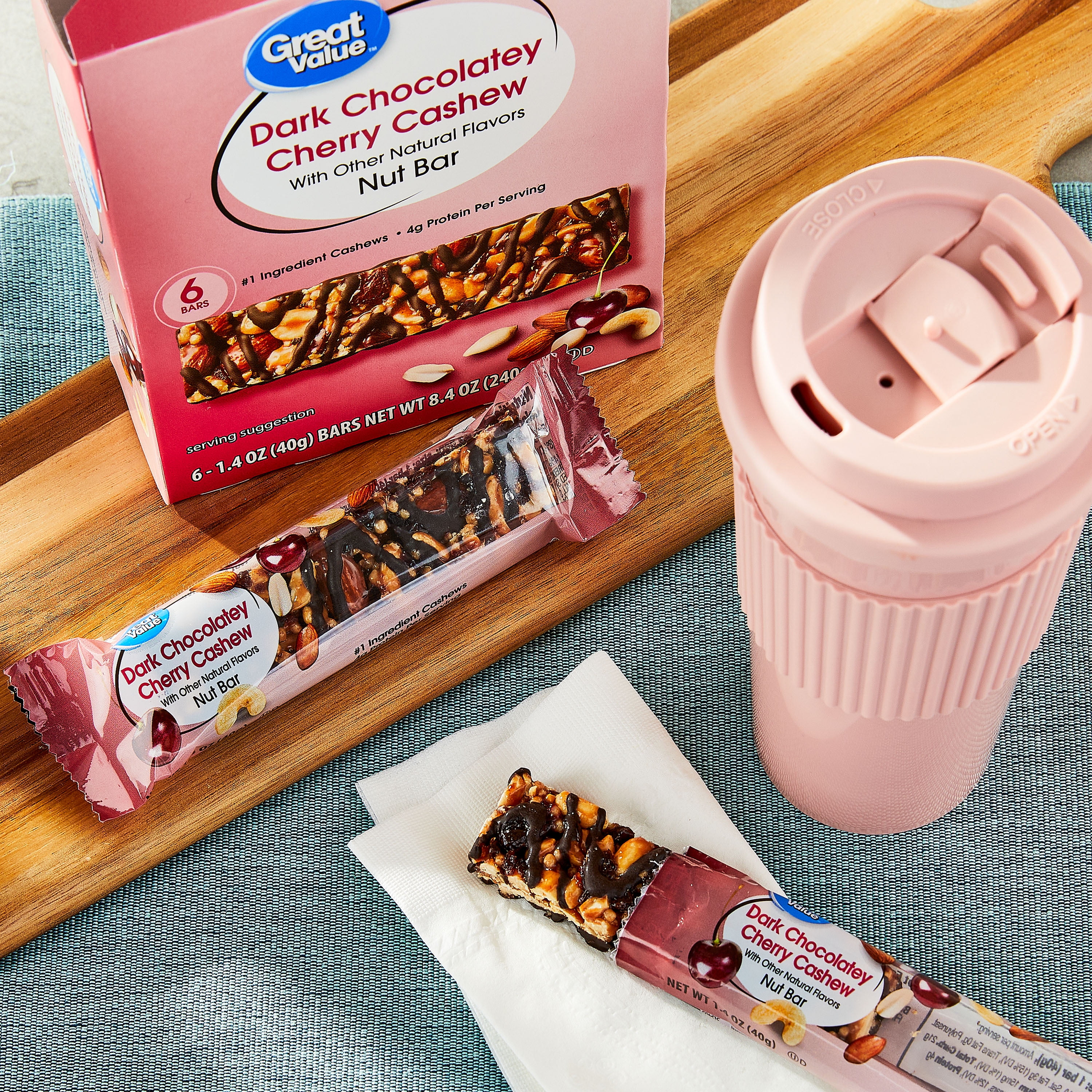 Great Value Dark Chocolatey Cherry Cashew Nut Bar, 1.4 oz, 6 Count