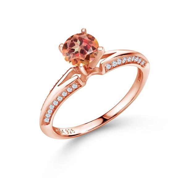 Gem Stone King 1.58 Ct Round Ecstasy Mystic Topaz 18K Rose Gold Plated Silver Ring (Size 9)