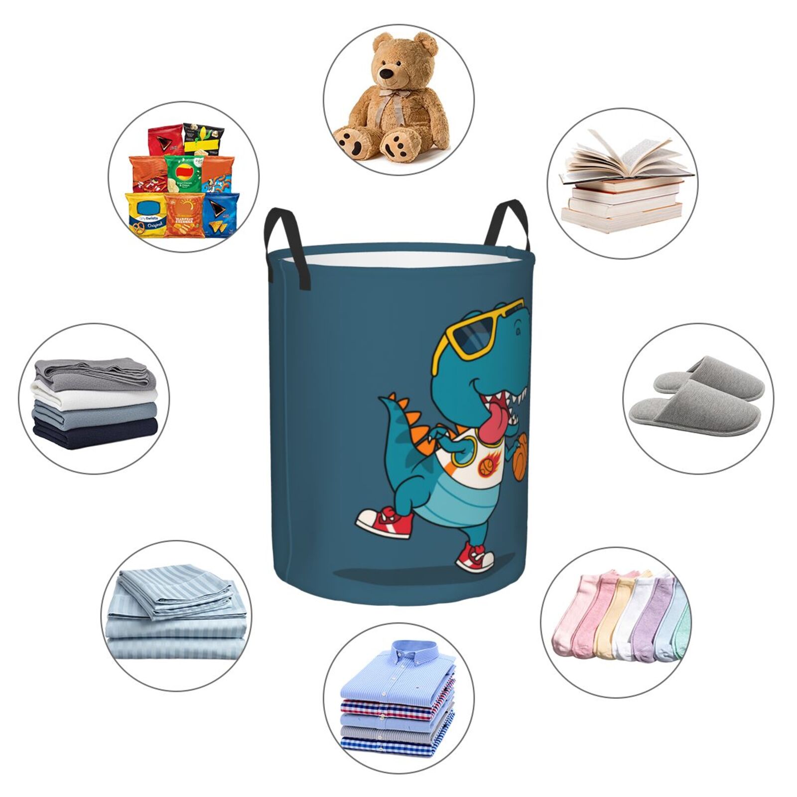 Large Laundry Basket with Handles - Basketball Dinosaur Play Kids Baby Dirty Clothes Laundry Hamper for Bedroom Aesthetic