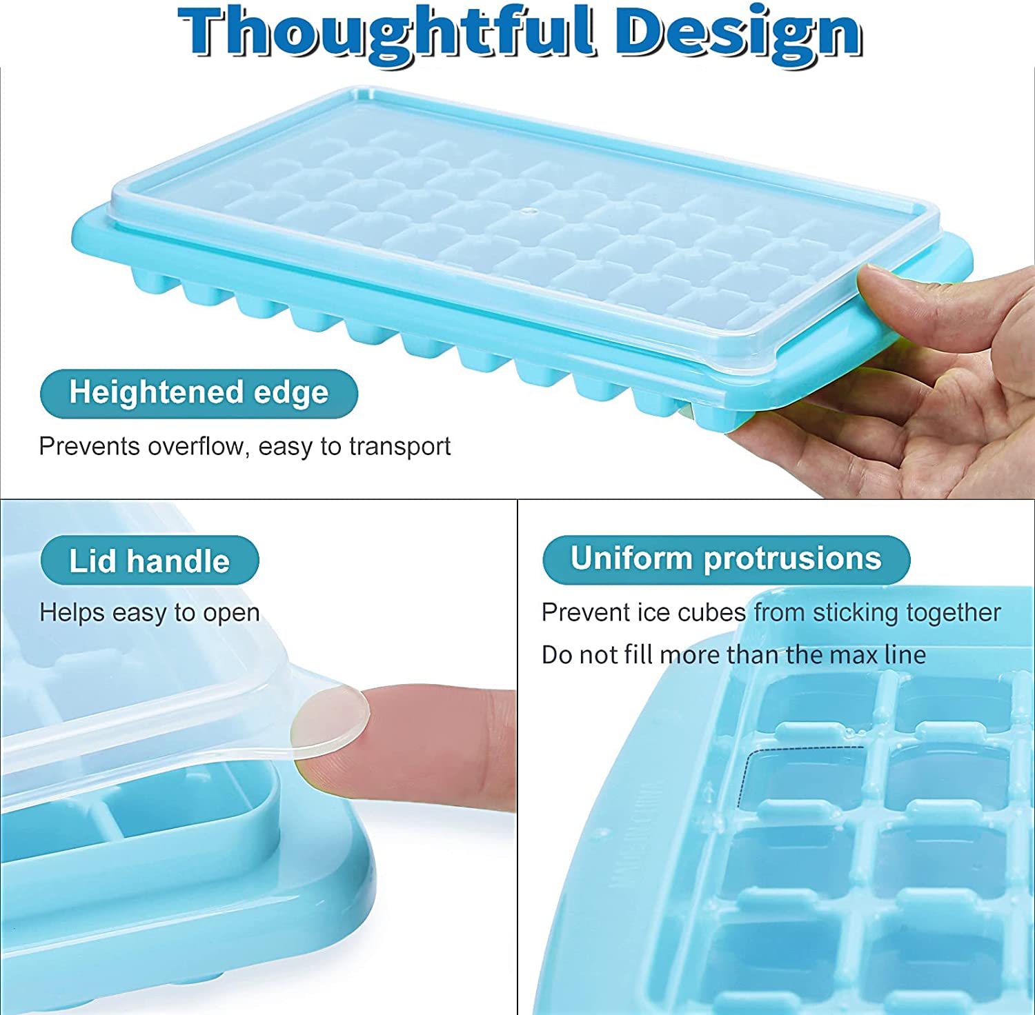 Ice Cube Trays 2 Pack with Lids and Bin for Freezer, Easy Release 55 Mini Nugget Ice Trays, Stackable Small Ice Cube Mold, Ice Maker Tray & Storage Box, Scoop, Durable Plastic, BPA Free,