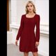 thumbnail image 5 of Vestido Estilo Babydoll Informal de Otoño con Cuello Cuadrado y Larga para Mujer. Vino Tinto M, 5 of 7