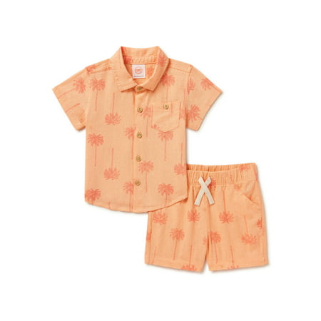 Wonder Nation Baby Boys Button Down Shirt and Shorts, 2-Piece Resort Set, Sizes 0-24 Months