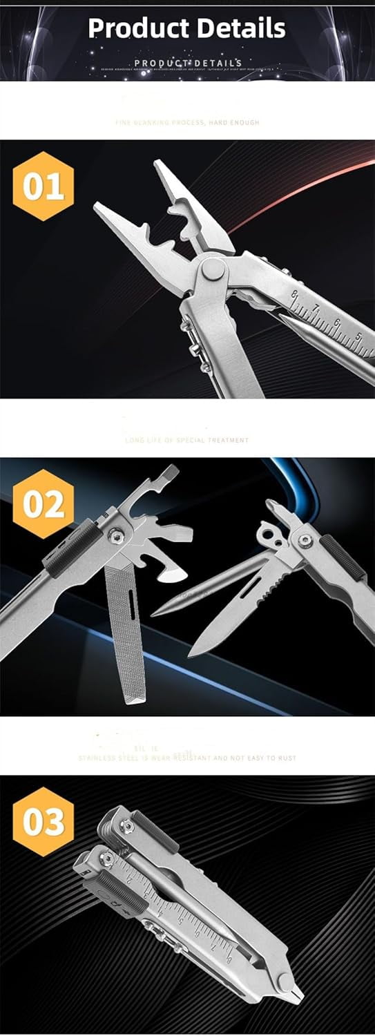 ABCISI 13 in 1 Portable Multifunction Tool, Pliers Screwdrivers Ire Stripper Folding Plier Pocket Cutter, EDC Combination Tools for Outdoor Camping Fishing (Silver)