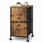 GALAXHERO 2 Drawer File Cabinet, Rolling Printer Stand Small Filing Cabinets for Home Office, Fabric Vertical File Cabinet Fits A4 or Letter Size, Rustic Brown Wood Grain