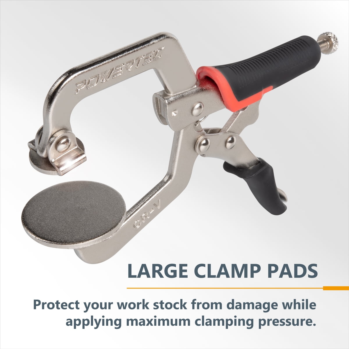 POWERTEC 2PK 2-Inch, Face Clamps, C-Clamp with Ergonomic Grip and Adjustable Swivel Pads for Woodworking, Pocket Hole Joinery, 71641