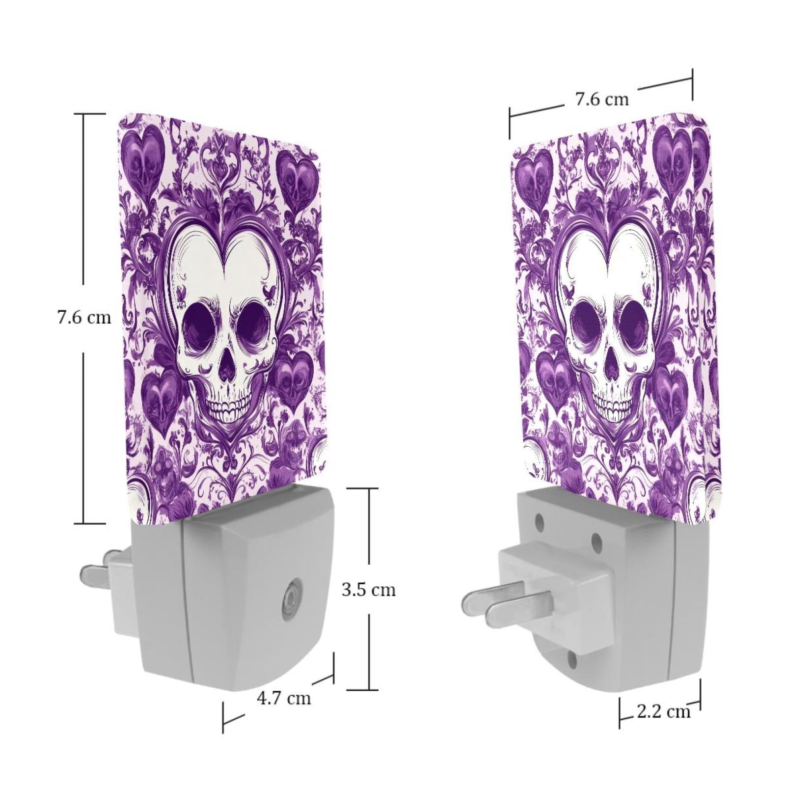 PhooArto Purple Heart Skull Pattern Plug in LED Night Light Auto Sensor Dusk to Dawn Decorative Night for Bedroom, Bathroom, Kitchen, Hallway, Stairs, Baby's Room, Energy Saving