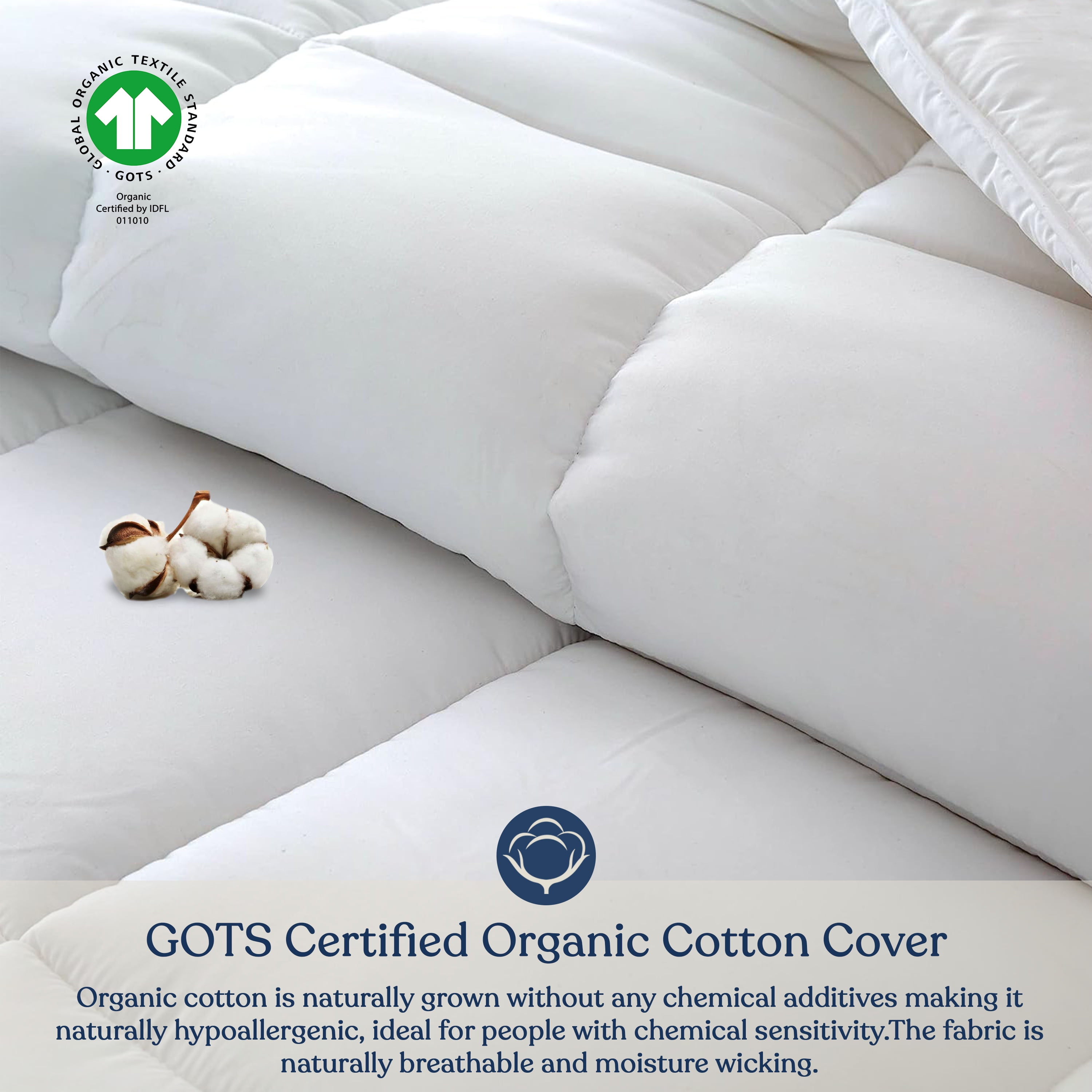 Delara Twin Size Down Alternative Duvet Insert 68x86 - Ultra-Soft GOTS Certified Organic Cotton Cover Hypoallergenic Snow Down Alternative-Filled Hotel Collection Comforter, 350 GSM