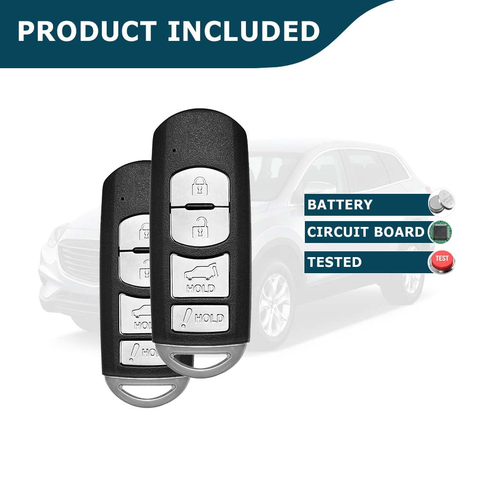 AKS KEYS Replacement for Mazda CX-7 CX-9 2010 - 2015 Smart Key 4 Buttons Fob (Lock, Unlock, Hatch & Panic) That Uses FCC WAZX1T763SKE11A04