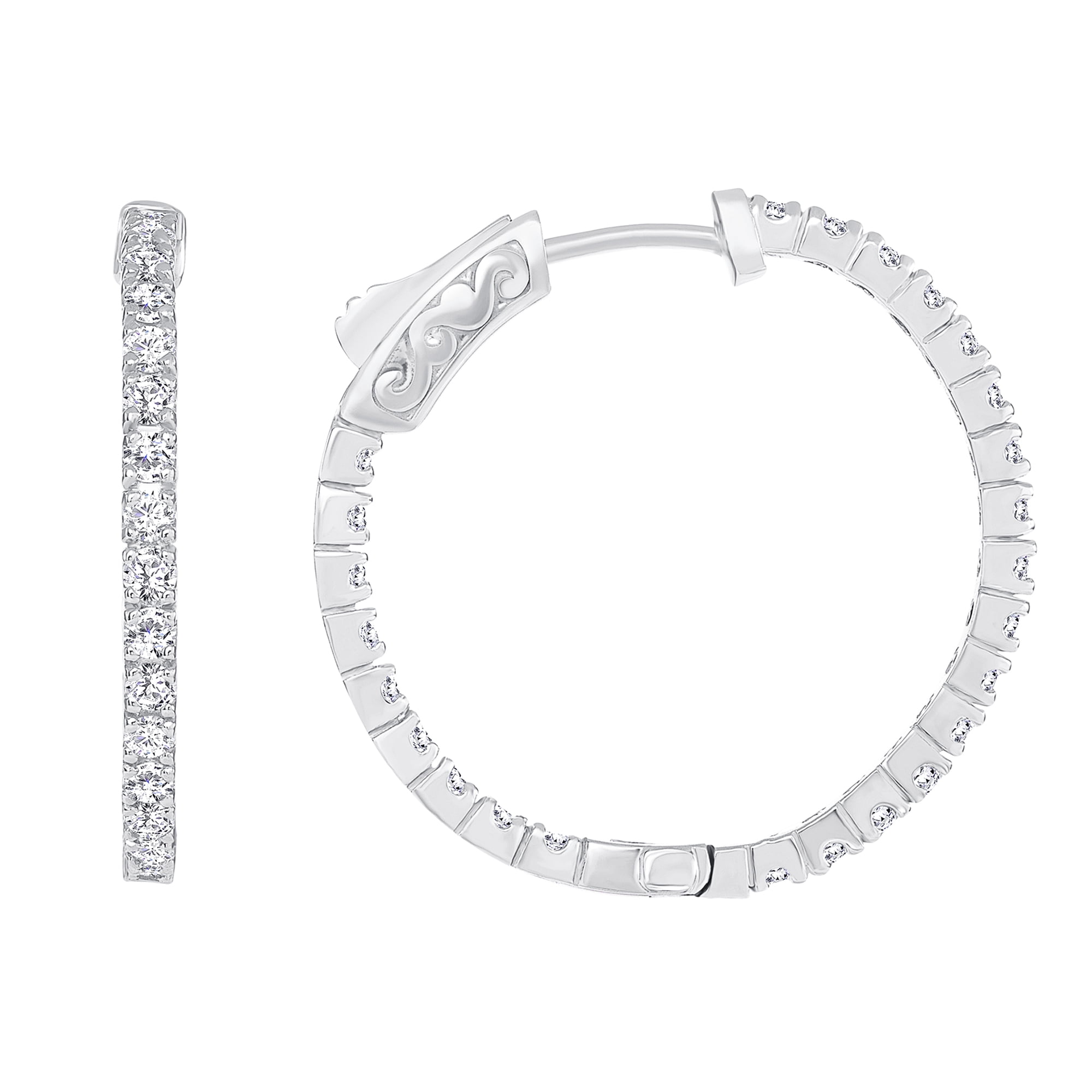 1 Carat Diamond Inside-Out Hoop Earrings for Women in 14k White Gold Elegantly Crafted with Secure Lock G-H by Beverly Hills Jewelers