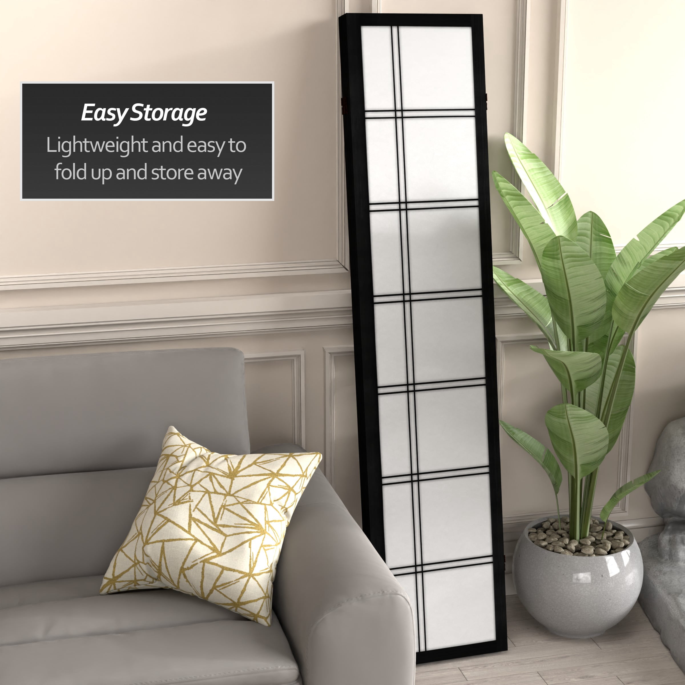 Oriental Furniture 6 ft. Tall Canvas Double Cross Screen - Black - 4 Panel