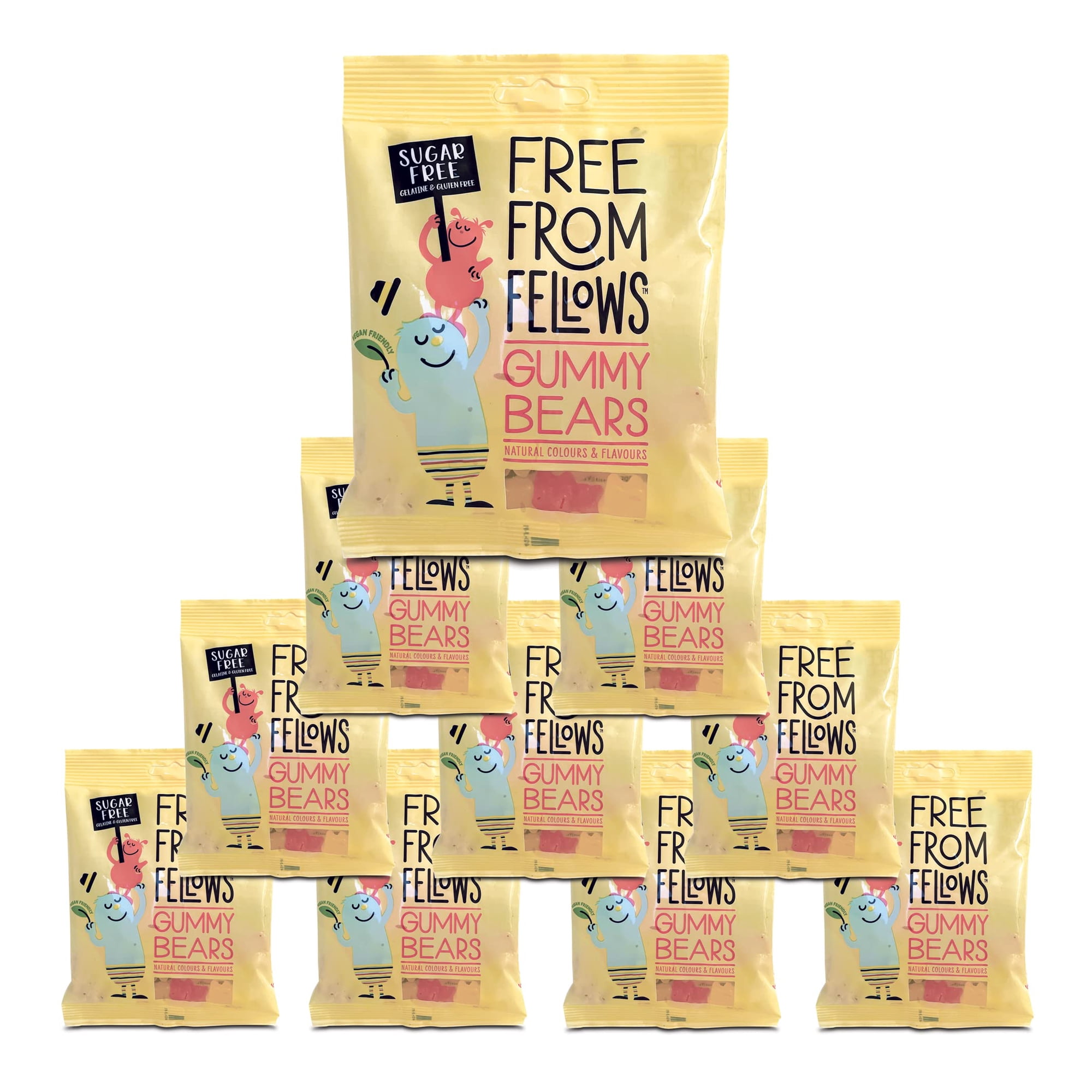 Free From Fellows - Gummy Bears (10 x 70g) Sugar Free Sweets Gluten-Free Vegan Vegetarian Halal Kosher All Natural Colours & Flavours GMO Free No Gelatine No Preservatives No Nuts No Soy