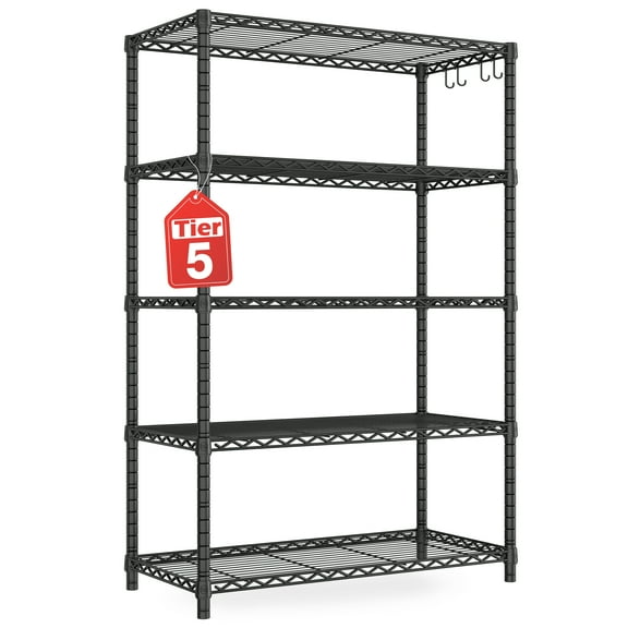 TrumanPick 5-Tier Wire Shelving Unit - Adjustable Storage Shelves with Wheels, 36" L x 14" W x 72" H Metal Shelf Wire Rack for Garage, Kitchen, Office, Black