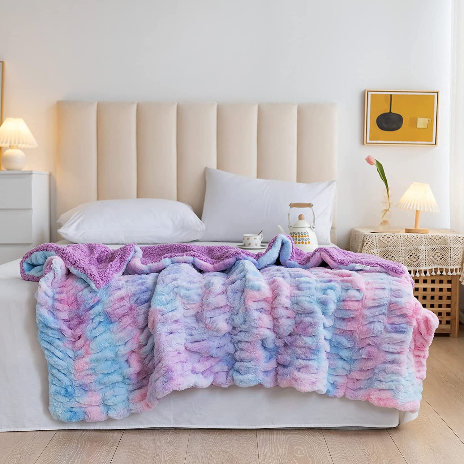 Purple Rainbow, Throw 40x50 NEWCOSPLAY Super Soft Faux Fur Throw Blanket Premium Sherpa Backing Warm and Cozy Throw Decorative for Bedroom Sofa Floor