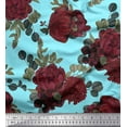 thumbnail image 1 of Soimoi Green Viscose Chiffon Fabric Leaves & Maroon Floral Printed Craft Fabric by The Yard 42 Inch Wide, 1 of 1